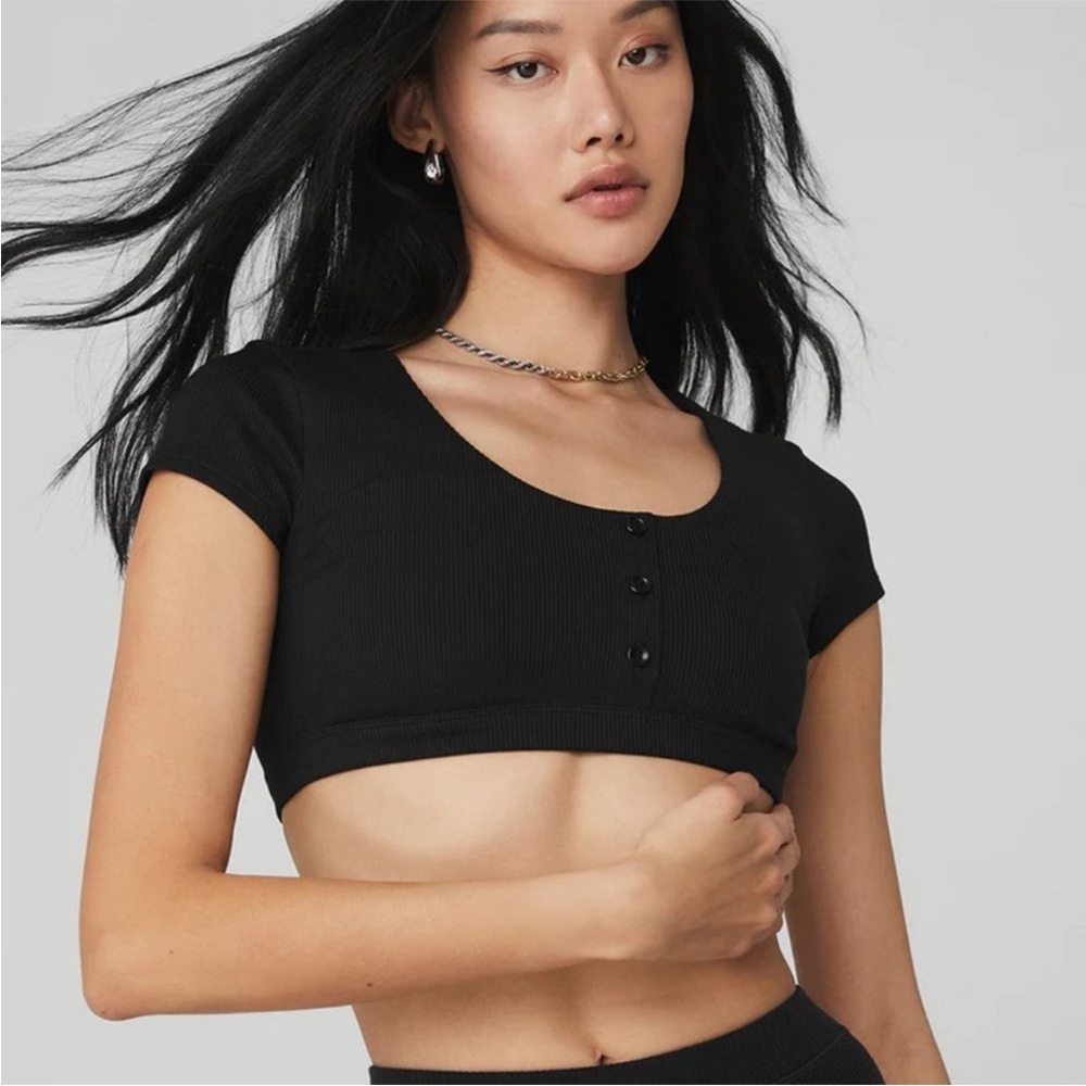 ALO Yoga Blissful Henley Bra Top in Black